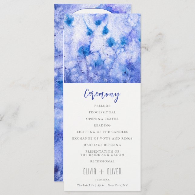 Convite Programa de Casamento do Jardim Azul de inverno (Frente/Verso)