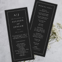 Programa de Casamento Elegante Monograma Preto e B