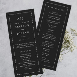Convite Programa de Casamento Elegante Monograma Preto e B