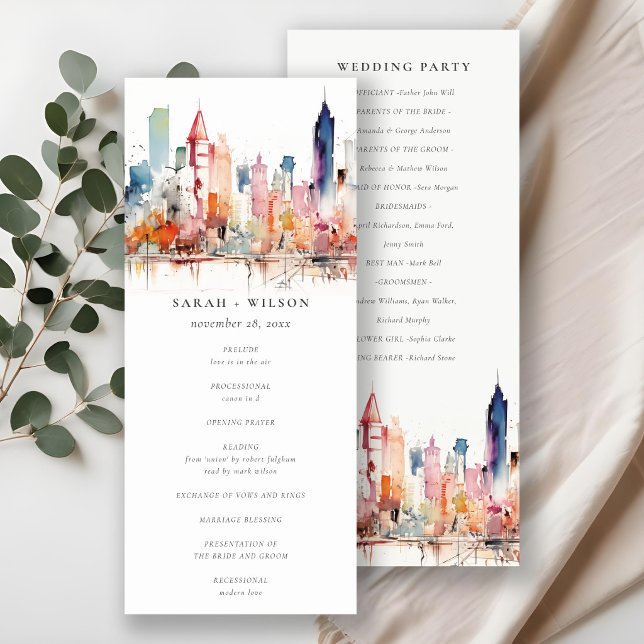 Convite Programa de Casamento em Aquarela de Chicago Illin (Criador carregado)