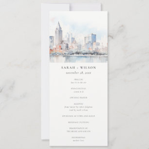 Convite Programa de Casamento em Aquarela de Detroit Michi