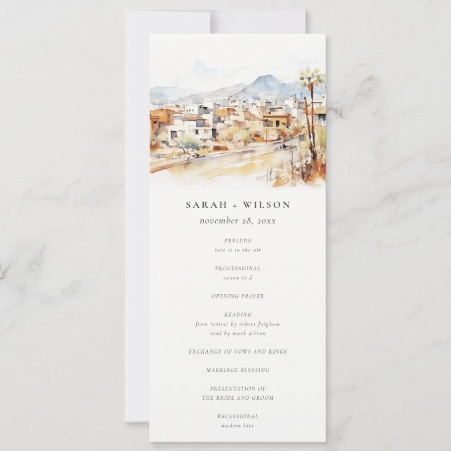 Convite Programa de Casamento em Aquarela de Tucson Arizon (Frente)