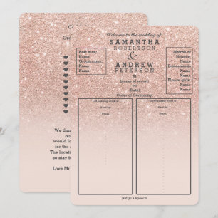 Convite Programa de casamento em rosa dourado falso com de