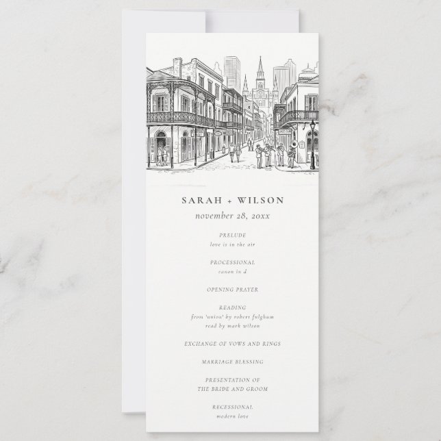 Convite Programa de Casamento Esboço de Nova Orleans Louis (Frente)
