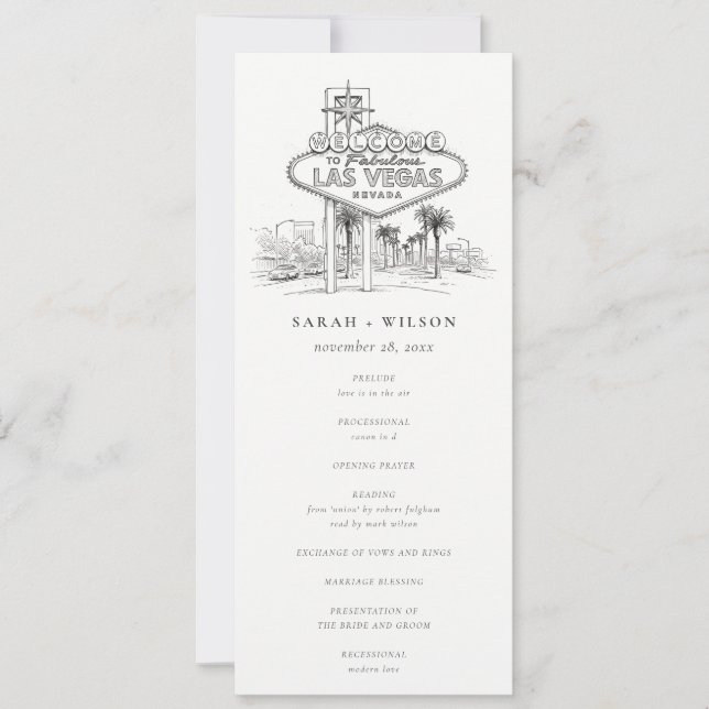 Convite Programa de Casamento Esboço Las Vegas Nevada (Frente)