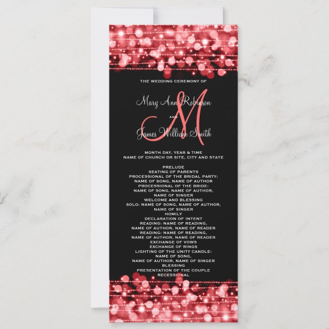 Convite Programa de Casamento Festa Faíscas Vermelho (Frente)