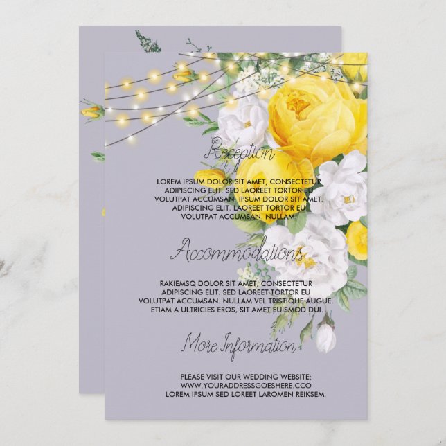 Convite Programa de casamento Floral Amarelo (Frente/Verso)