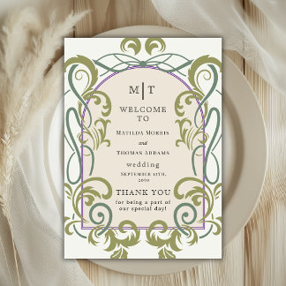 Convite Programa de Casamento Floral Art Nouveau Vintage
