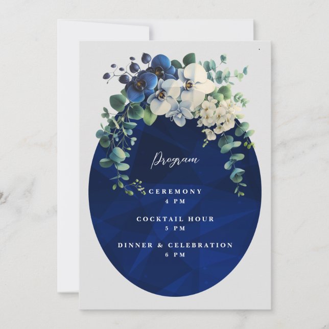 Convite Programa de Casamento Floral Azul Marinho (Frente)