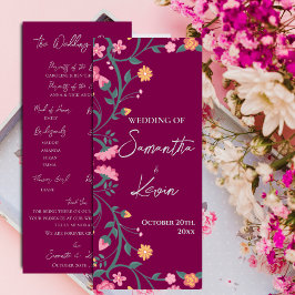 Convite Programa de Casamento Floral Colorido com Moldura 