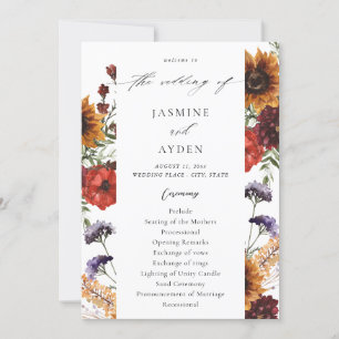 Convite Programa de Casamento Floral de Girassol e Flores