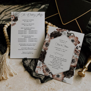 Convite Programa de Casamento Floral Negro e Natural