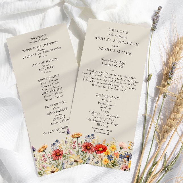 Convite Programa de Casamento Floral Neutro de Flor Silves (Wedding Programs from the Rustic Wildflower Wedding Collection by Darling & May)