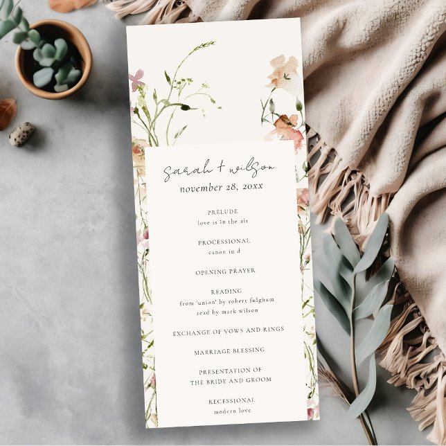 Convite Programa de Casamento Floral por Aquarela de Blush (Criador carregado)