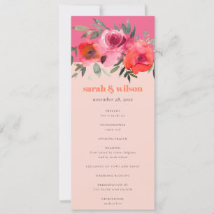 Convite Programa de Casamento Floral Rosa Quente Bright Bo