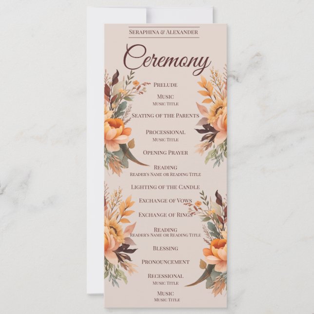 Convite Programa de Casamento Floral Rústico em Aquarela d (Frente)