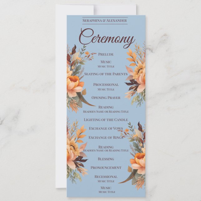 Convite Programa de Casamento Floral Rústico em Aquarela d (Frente)