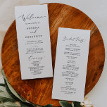 Convite Programa de casamento impresso ou impresso<br><div class="desc">Este delicado programa de casamento impresso ou impresso é perfeito para um casamento moderno. A design romântica minimalista apresenta uma magnífica e elegante tipografia negra num fundo branco com um aspecto simples e limpo. Inclua o nome da noiva e do noivo, a data e o local do casamento, a mensagem...</div>