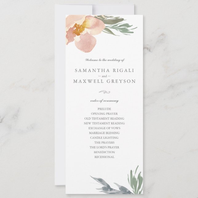 Convite Programa de Casamento Laranja Floral em Compriment (Frente)