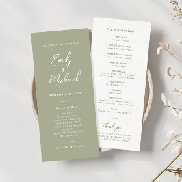 Convite Programa de Casamento Mínimo do Script Verde Elega
