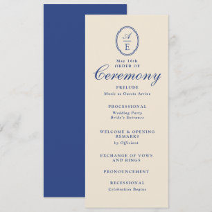 Convite Programa de Casamento Monograma Azul Francês