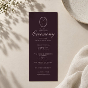 Convite Programa de Casamento Monograma Plum Noir