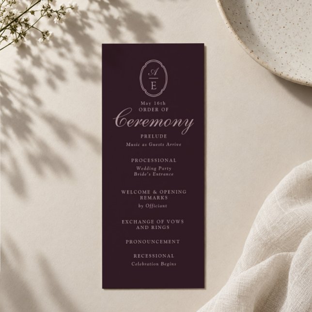 Convite Programa de Casamento Monograma Plum Noir (Criador carregado)