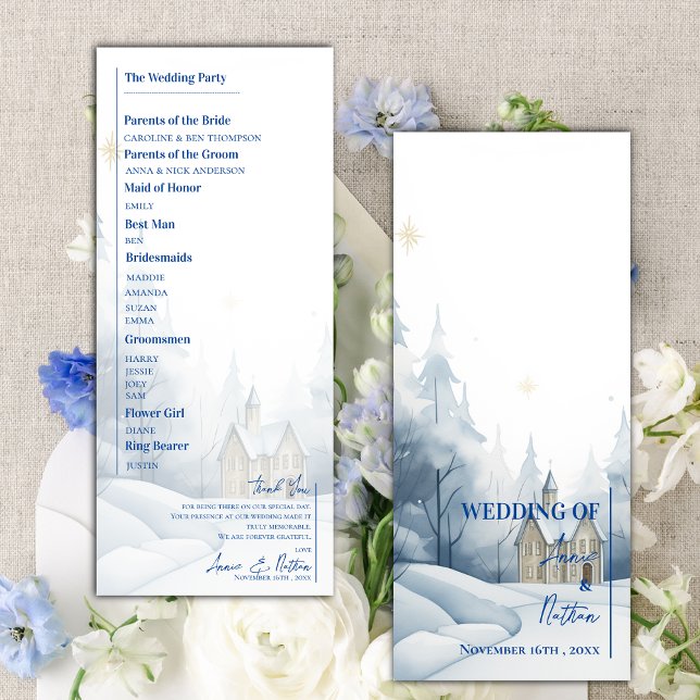 Convite Programa de Casamento no inverno da Paisagem de Ne (Snowy Landscape Winter Wedding Program)