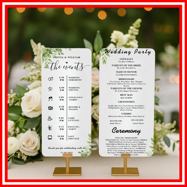 Convite Programa de Casamento Ordem de Eventos Folhas Verd (Criador carregado)