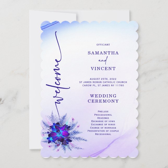Convite Programa de Casamento Orquídea Azul Elegante (Frente)