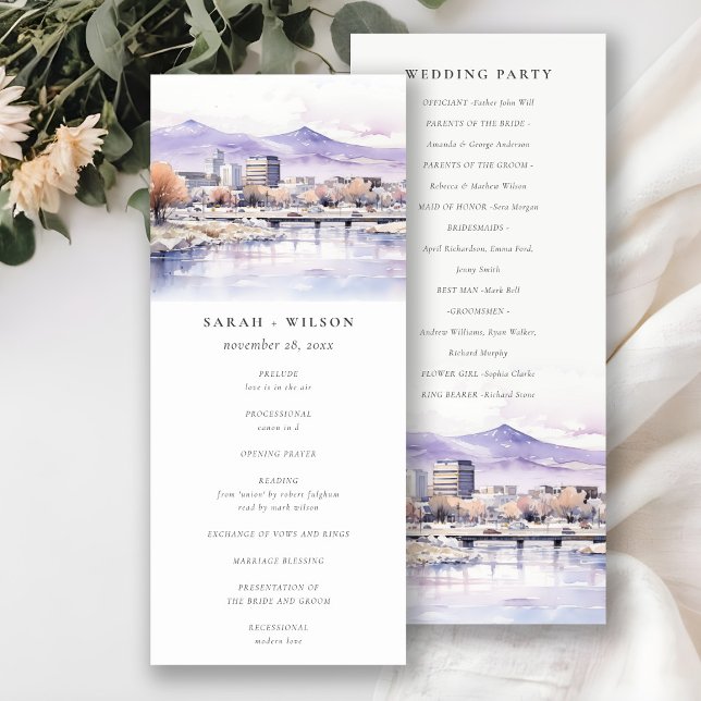 Convite Programa de Casamento Paisagem Aquarela em Boise,  (Criador carregado)