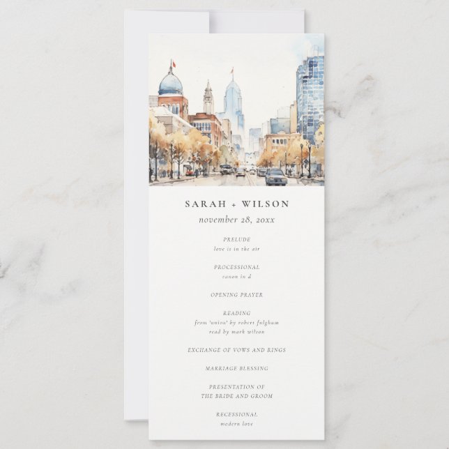 Convite Programa de Casamento Paisagem de Indianapolis, In (Frente)