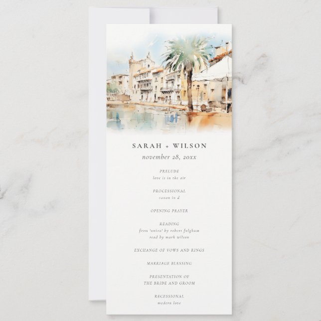 Convite Programa de Casamento Paisagem de Maiorca Espanha (Frente)