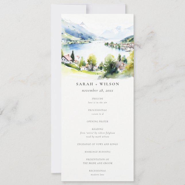 Convite Programa de Casamento Paisagem Lungern Suíça (Frente)