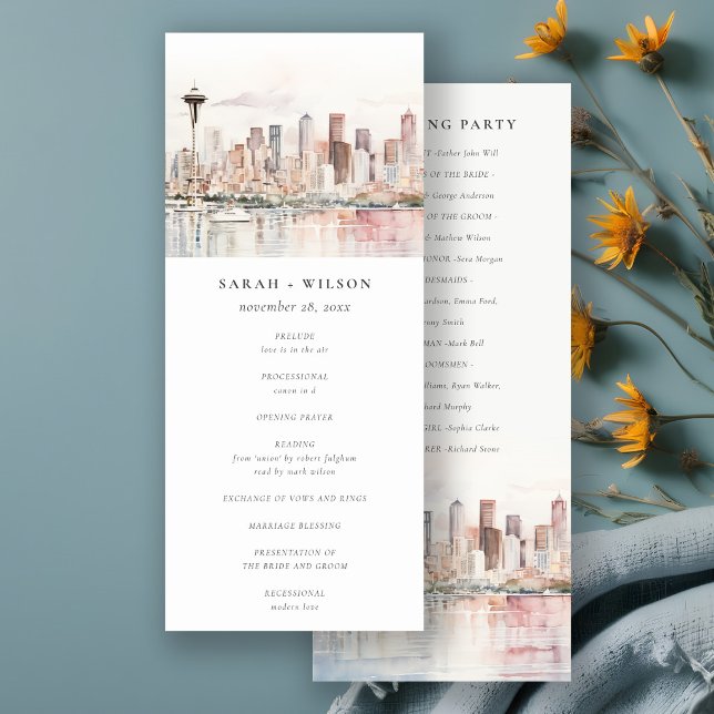 Convite Programa de Casamento Paisagem Seattle Washington (Criador carregado)