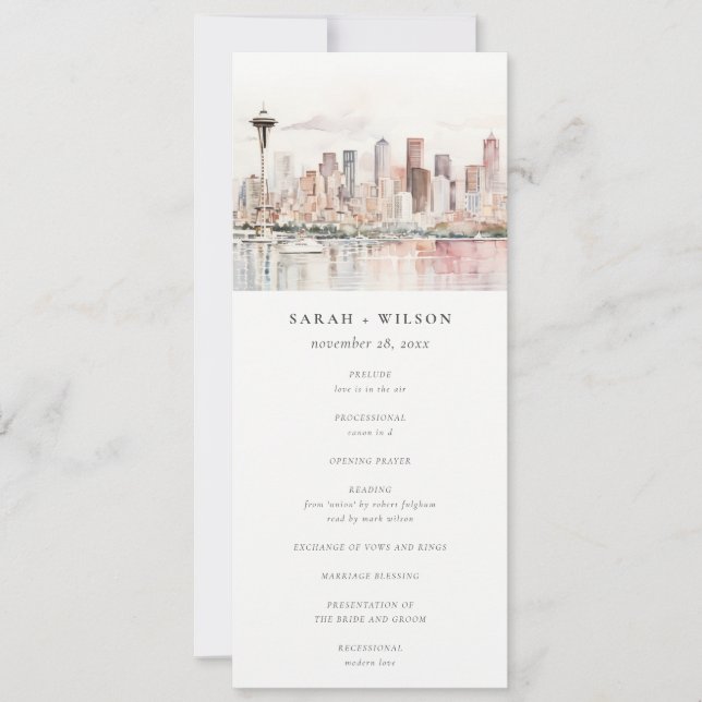 Convite Programa de Casamento Paisagem Seattle Washington (Frente)