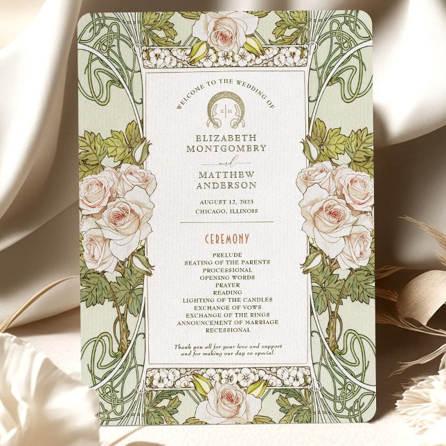 Convite Programa de Casamento Pink Roses Nouveau (Criador carregado)