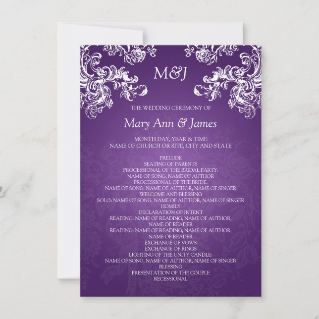 Convite Programa de Casamento Rodopios Vintage 2 Roxo (Frente)