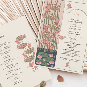 Convite Programa de Casamento Rosa Art Nouveau Dragonflies