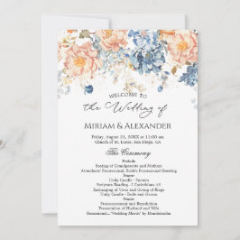 Convite Programa de Casamento Rosa Bege Floral Azul