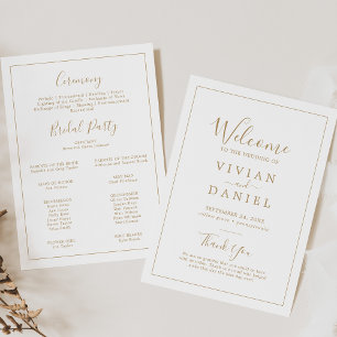 Convite Programa de Casamento Simples e Dourado Minimalist