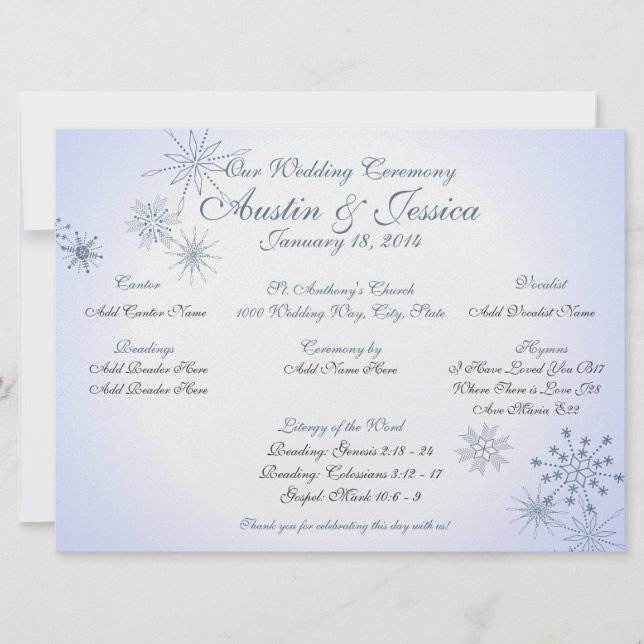 Convite Programa de Casamento Snowflake Ice Blue (Frente)