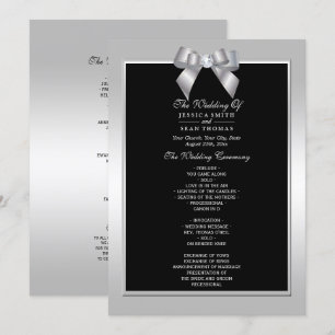 Convite Programa de casamento Stylish Silver Gem Bow & Bla
