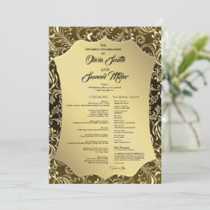 Convite Programa de Casamento tema damasco Dourado Regal B