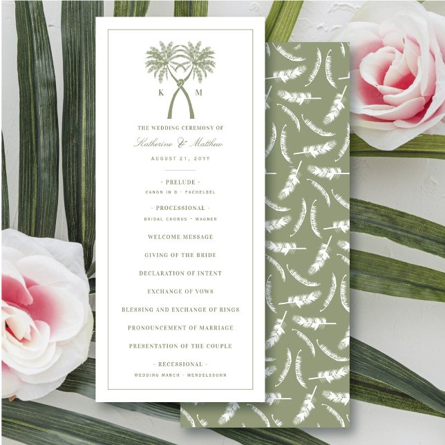 Convite Programa de Casamento Tropical de Palmeiras Verdes (Green Knotted Palm Trees Tropical Wedding Program @ fatfatin_blue_knot)
