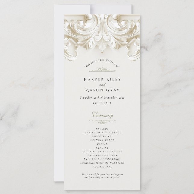 Convite Programa de Cerimônia de Casamento Barroco (Frente)