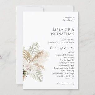 Convite Programa de Cerimônia de Casamento Boho Pampas Gr