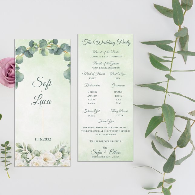Convite Programa de Cerimônia de Casamento Botânico de Euc (Eucalyptus Botanical Wedding Ceremony Program)