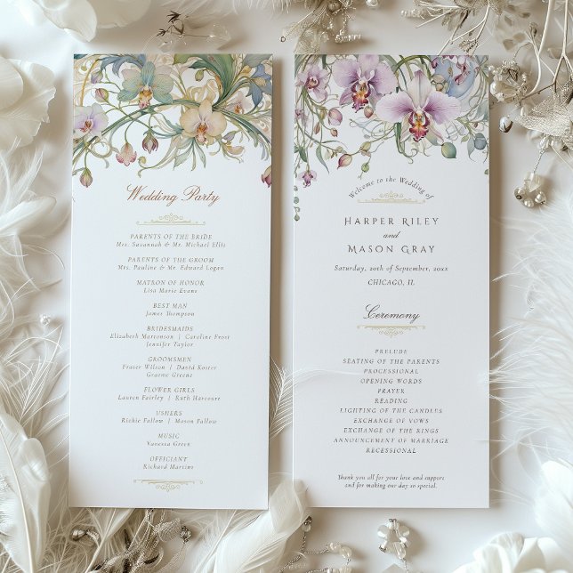 Convite Programa de Cerimônia de Casamento com Orquídeas (Criador carregado)