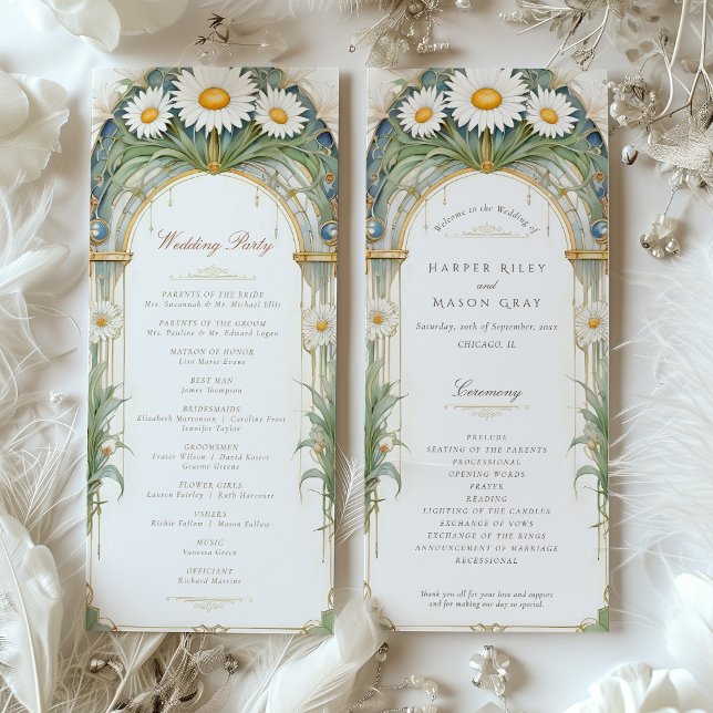 Convite Programa de Cerimônia de Casamento Daisies (Criador carregado)